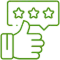 Thumbs up hand with three-star rating badge indicating positive dental review or patient satisfaction.