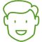 Green outlined illustration of smiling male face, dental care symbol